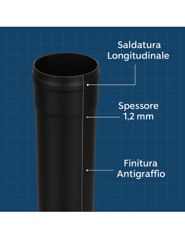 Tubo Acciaio Canna Fumaria Stufa Pellet Spessore 1,2 mm Diametro 80 mm  