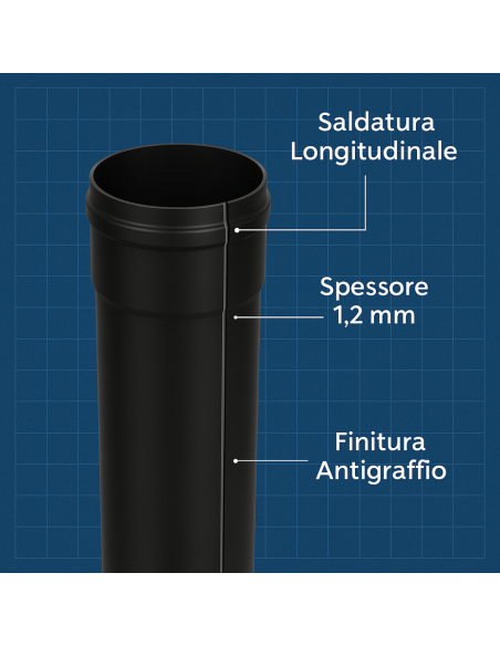 Tubo Acciaio Canna Fumaria Stufa Pellet Spessore 1,2 mm Diametro 80 mm  