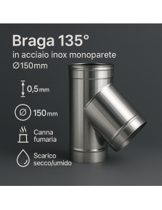 Raccordo Braga 135° Mono Parete Metallica Spessore 0,5 mm Canna Fumaria 2
