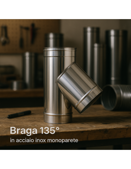 Raccordo Braga 135° Mono Parete Metallica Spessore 0,5 mm Canna Fumaria