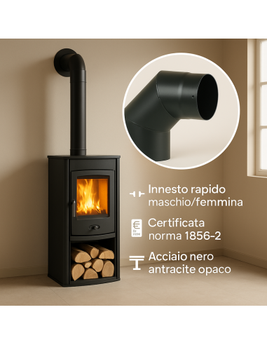 Curva a 90° Elemento Angolare Modifica Sezione Canale Fumo Stufa Pellet