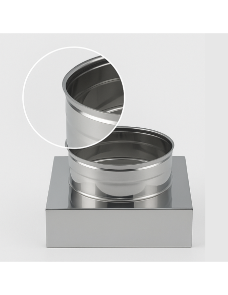 Riduzione Quadra Tonda 350x350 - Ø 300 mm, Acciaio Inox Sp. 0,5 mm Canna Fumaria