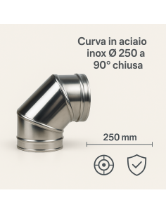 Curva In Acciaio Inox  Assemblaggio Canna Fumaria Diametro 250 mm Deviazioni 90°  2