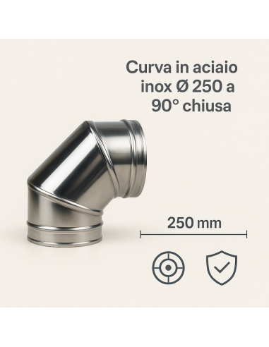 Curva In Acciaio Inox  Assemblaggio Canna Fumaria Diametro 250 mm Deviazioni 90° 