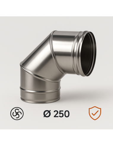 Curva In Acciaio Inox  Assemblaggio Canna Fumaria Diametro 250 mm Deviazioni 90° 