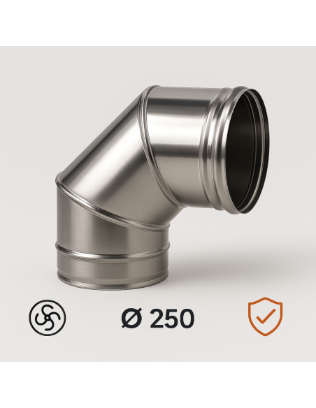 Curva In Acciaio Inox  Assemblaggio Canna Fumaria Diametro 250 mm Deviazioni 90° 