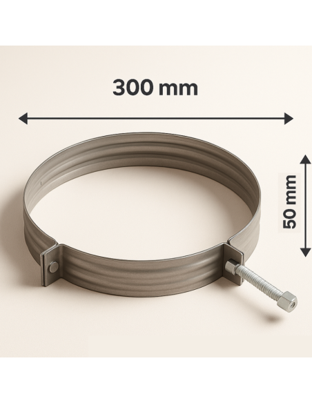Collare Nervato Acciaio Inox Ø 300 mm Fissaggio Canna Fumaria Confezione 2 Pezzi