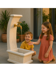 Fontana Da Giardino Modello Luna Calcestruzzo Cemento H100 Cm Senza Rubinetto Design Elegante 2