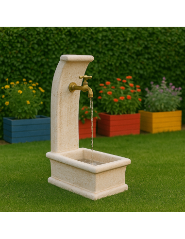 Fontana Da Giardino Modello Luna Calcestruzzo Cemento H100 Cm Senza Rubinetto Design Elegante
