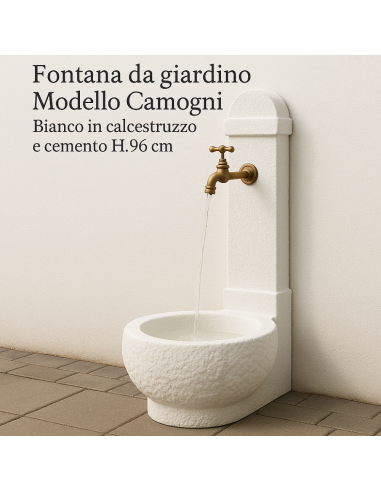 Fontana Giardino Camogni Bianco Calcestruzzo Cemento Senza Rubinetto 