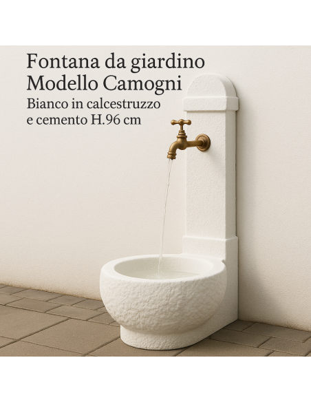 Fontana Giardino Camogni Bianco Calcestruzzo Cemento Senza Rubinetto 