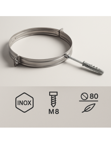 Collare Nervato Acciaio Inox Ø 80 mm Fissaggio Canna Fumaria Confezione 2 Pezzi
