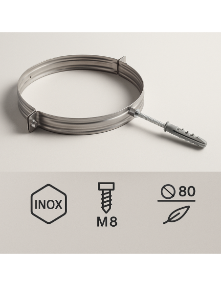 Collare Nervato Acciaio Inox Ø 80 mm Fissaggio Canna Fumaria Confezione 2 Pezzi