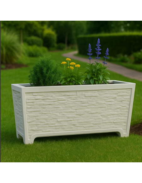 Fioriera Giardino Cemento Effetto Pietra L.100xP.40xH.60 cm Serie Stratis