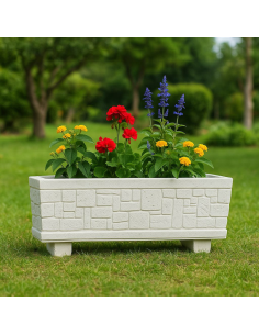 Fioriera Giardino Cemento Effetto Pietra L.101xP.30xH.34 cm Serie Valle d'Itria