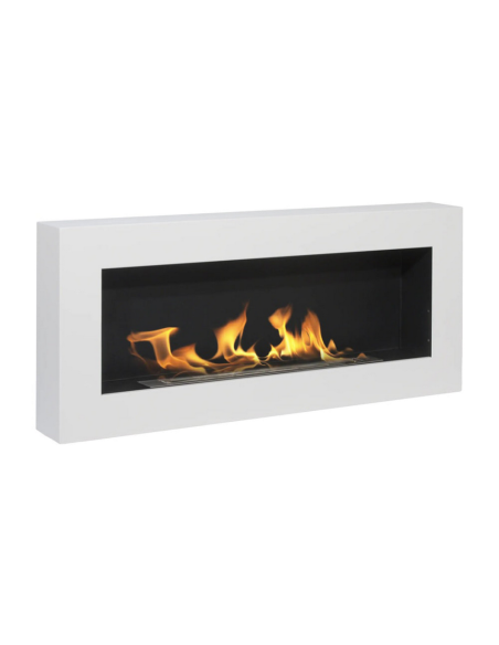 Camino Bioetanolo Siena Da Parete Bianco Design Elegante Bruciatore Acciaio Inox