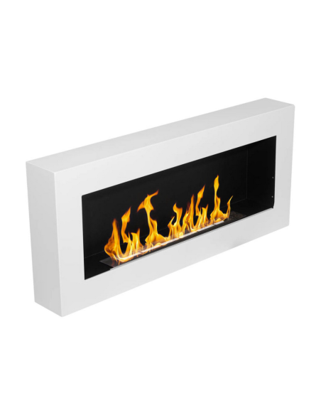 Camino Bioetanolo Siena Da Parete Bianco Design Elegante Bruciatore Acciaio Inox