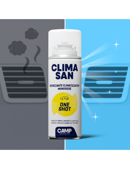 Igienizzante Monodose ClimaSan One Shot Spray Climatizzatori Abitacoli Auto Camper 200ml CAMP - foto 14
