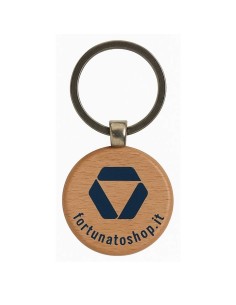 Portachiavi Personalizzato Fortunatoshop.it  In Legno Rotondo Con Logo Geometrico Blu Scuro Anello per Chiavi