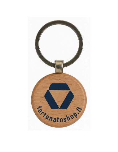 Portachiavi Personalizzato Fortunatoshop.it  In Legno Rotondo Con Logo Geometrico Blu Scuro Anello per Chiavi