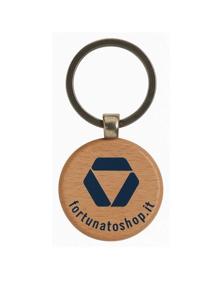 Portachiavi Personalizzato Fortunatoshop.it  In Legno Rotondo Con Logo Geometrico Blu Scuro Anello per Chiavi