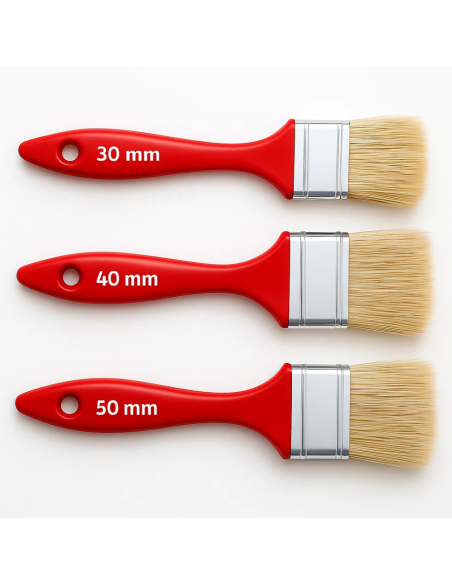 Kit Pennellessa 30mm 40mm 50mm Tripla Setola Bionda Manico Plastica  