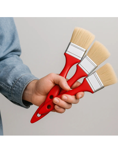 Kit Pennellessa 30mm 40mm 50mm Tripla Setola Bionda Manico Plastica  
