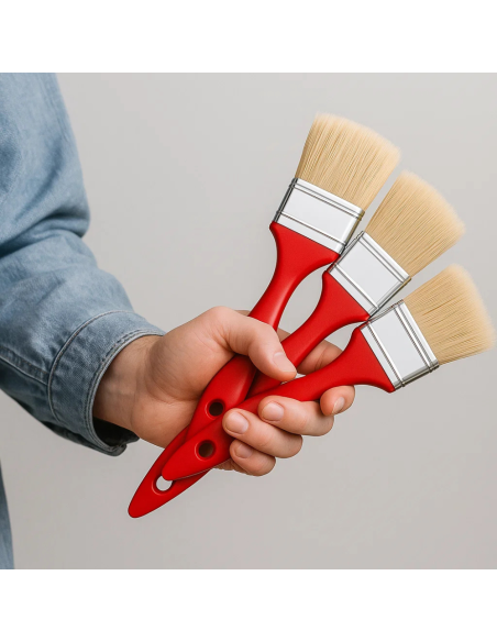 Kit Pennellessa 30mm 40mm 50mm Tripla Setola Bionda Manico Plastica  
