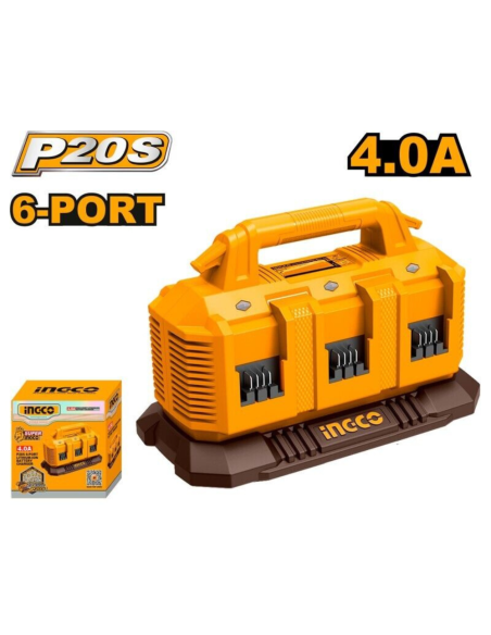Caricabatterie Portatile 20V 4AH 6 Porte Ricarica Rapida Sicura Elettroutensili