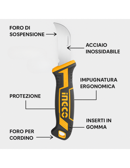 Coltello Spellafili 200mm Acciaio Inossidabile Lama Curva Lavori Elettrici  