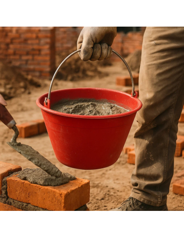 Calderina Secchio Muratore Plastica Rosso 12 L Diametro 34 cm Manico Metallo