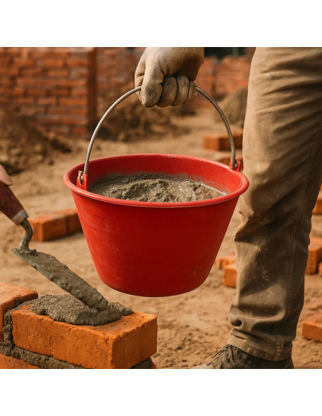 Calderina Secchio Muratore Plastica Rosso 12 L Diametro 34 cm Manico Metallo