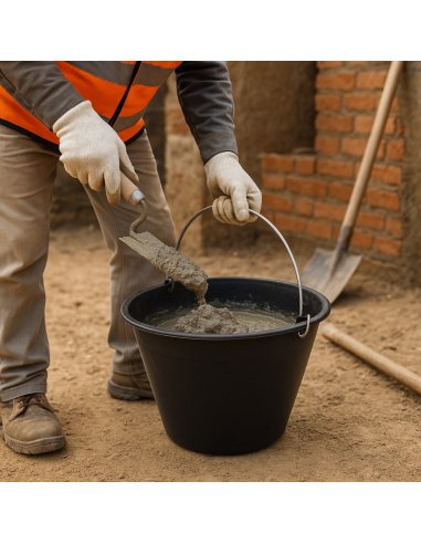 Calderina Secchio Muratore Plastica Nero 8 L Diametro 34 cm Manico Metallo