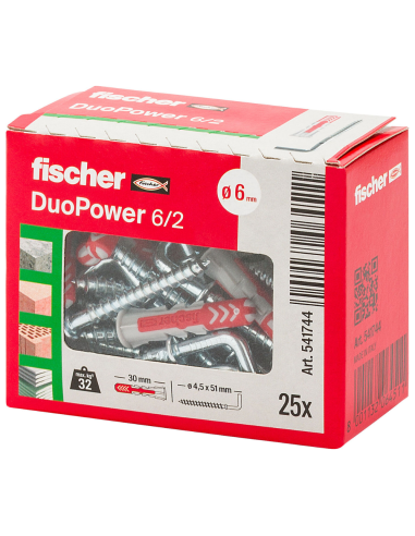 Tassello Universale Bi-Materiale Gancio Medio DuoPower 6/2 Fissaggi Sicuri 25 Pz