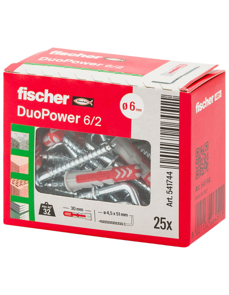 Tassello Universale Bi-Materiale Gancio Medio DuoPower 6/2 Fissaggi Sicuri 25 Pz