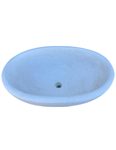 Pilozza Lavabo Ovale Cemento Calcestruzzo L.60xP.40xH.20 cm Bianca Serie Ostuni