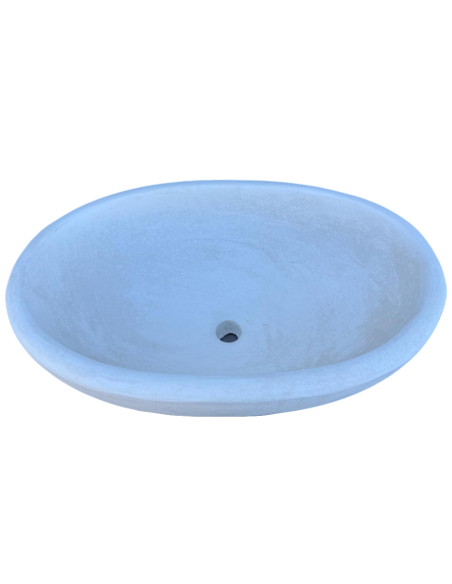 Pilozza Lavabo Ovale Cemento Calcestruzzo L.60xP.40xH.20 cm Bianca Serie Ostuni