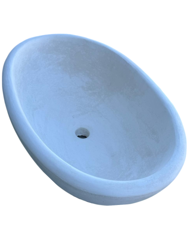 Pilozza Lavabo Ovale Cemento Calcestruzzo L.60xP.40xH.20 cm Bianca Serie Ostuni