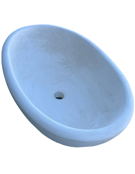 Pilozza Lavabo Ovale Cemento Calcestruzzo L.60xP.40xH.20 cm Bianca Serie Ostuni