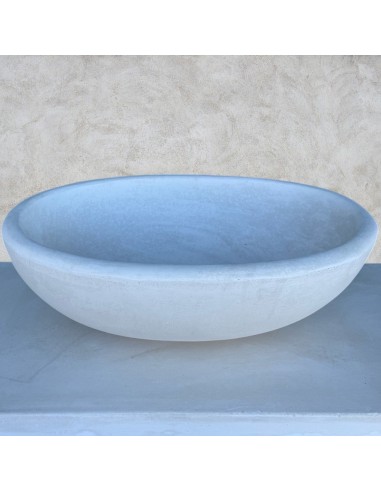 Pilozza Lavabo Ovale Cemento Calcestruzzo L.60xP.40xH.20 cm Bianca Serie Ostuni