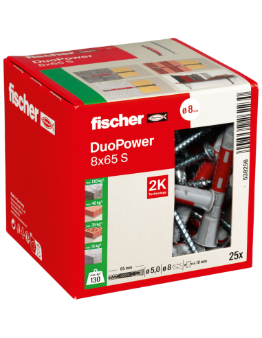 Tassello Lungo Vite Testa Svasata Carichi Elevati DuoPower 8x65 S 25 Pezzi