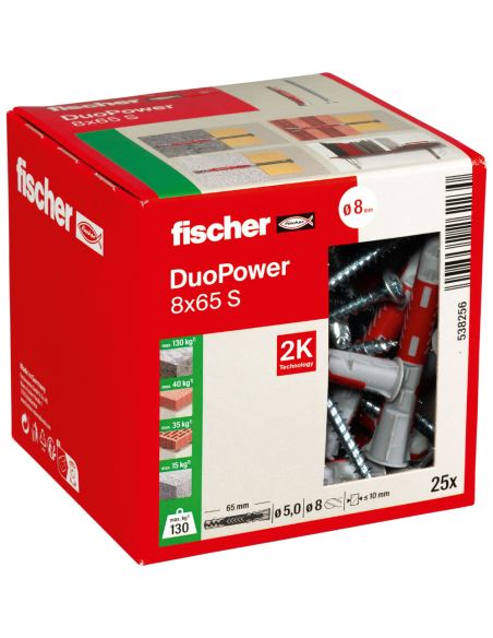 Tassello Lungo Vite Testa Svasata Carichi Elevati DuoPower 8x65 S 25 Pezzi