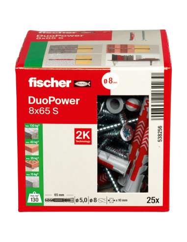 Tassello Lungo Vite Testa Svasata Carichi Elevati DuoPower 8x65 S 25 Pezzi