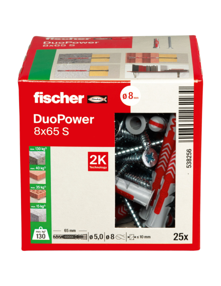 Tassello Lungo Vite Testa Svasata Carichi Elevati DuoPower 8x65 S 25 Pezzi