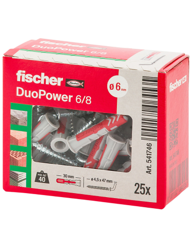  Tassello Universale Bi-Materiale Carichi Elevati DuoPower 6/8 Gancio Corto 25 Pz