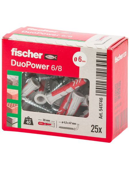  Tassello Universale Bi-Materiale Carichi Elevati DuoPower 6/8 Gancio Corto 25 Pz