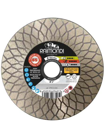 Disco Diamantato Diametro 125mm Taglio Jolly 45° F22,2mm Smussatura 