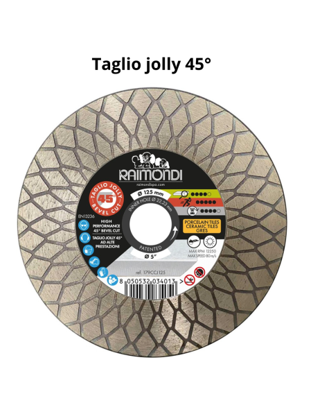 Disco Diamantato Diametro 125mm Taglio Jolly 45° F22,2mm Smussatura 