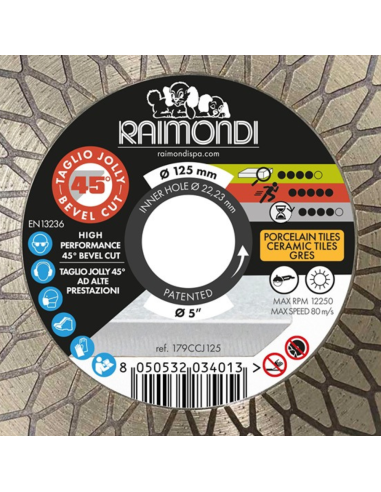 Disco Diamantato Diametro 125mm Taglio Jolly 45° F22,2mm Smussatura 