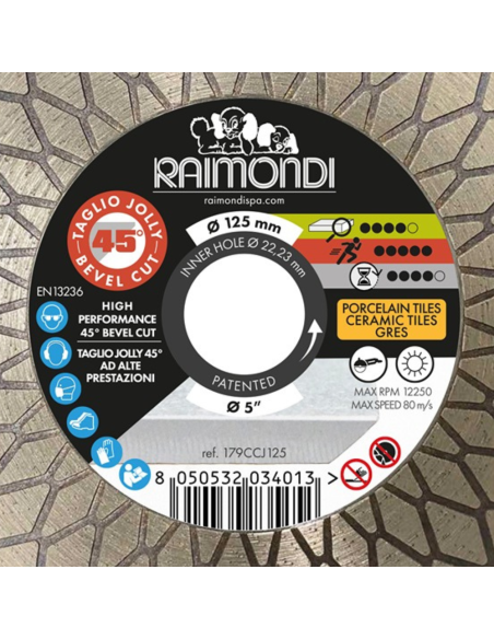 Disco Diamantato Diametro 125mm Taglio Jolly 45° F22,2mm Smussatura 